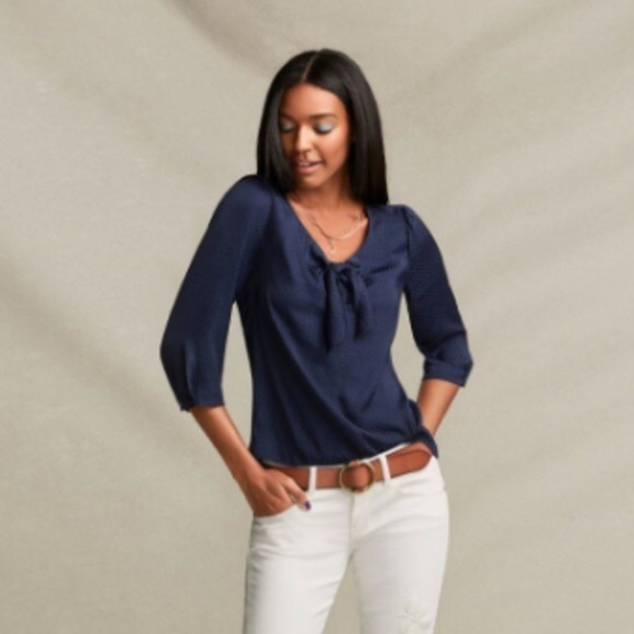 CAbi Tops - CAbi 5525 Blue Dot Knot Blouse Tie Front